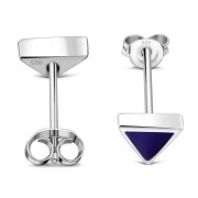 6pairs, Lapiz Lazuli Triangle Silver Stud Earrings - e348